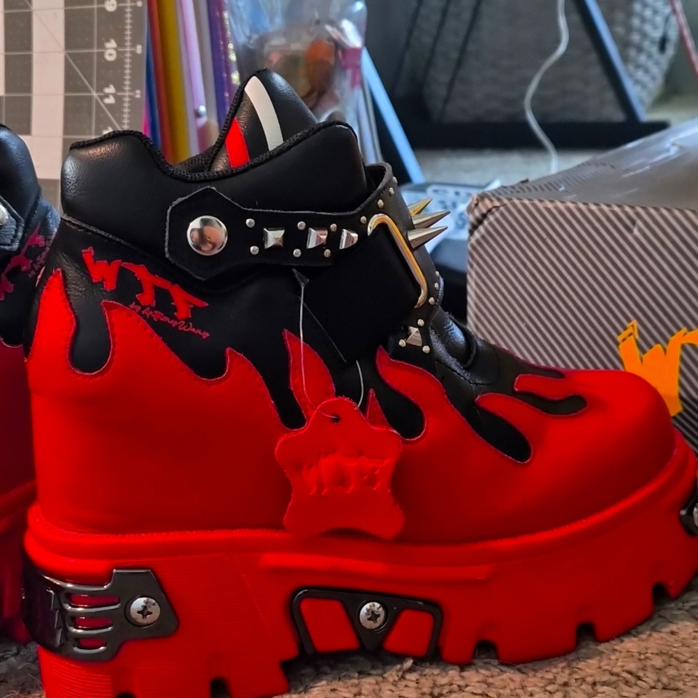 Anthony Wang Flame Design Shoes - Red and Black